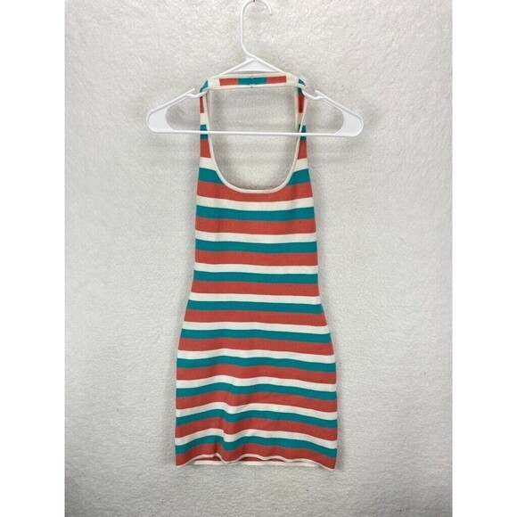 Babaton Sculpt Knit Halter Dress Women’s Size S Turquoise Stripe Backless - Picture 1 of 9